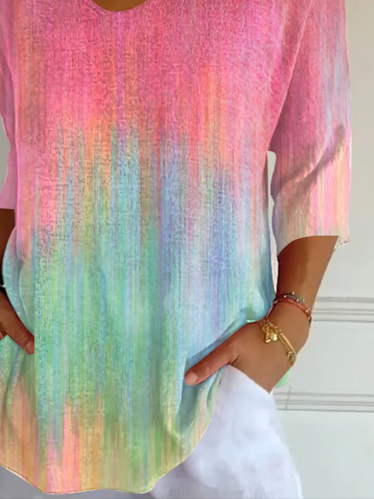 Women's Three Quarter Sleeve T-shirt Spring/Fall As Picture Abstract Printing V Neck Daily Going Out Casual Top