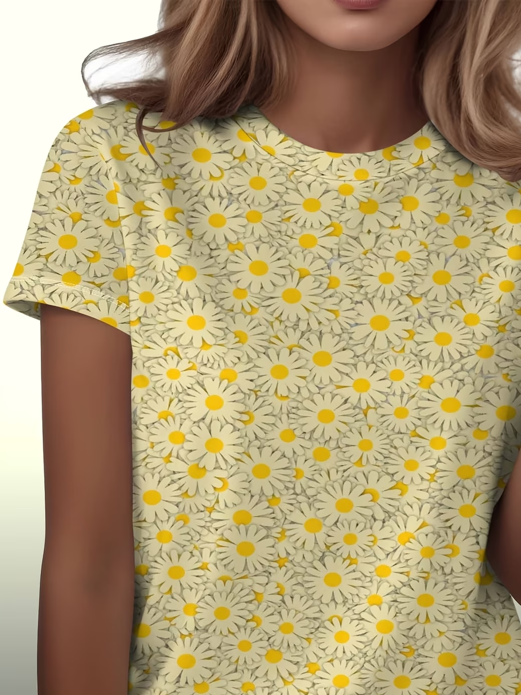 Women's Short Sleeve T-shirt Summer Yellow Floral Printing Jersey Crew Neck Daily Going Out Casual Top
