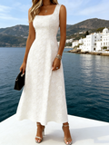 Jacquard Floral Square Neck Vintage Dress