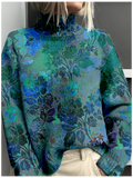 Vintage 3D Printing Loose Mock Neck Sweatshirt