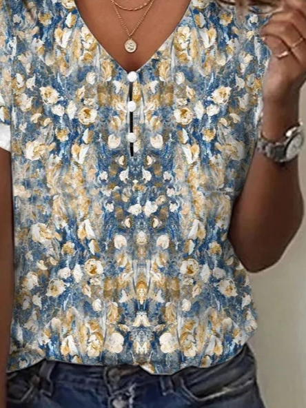 Elegant Random Print V Neck T-Shirt