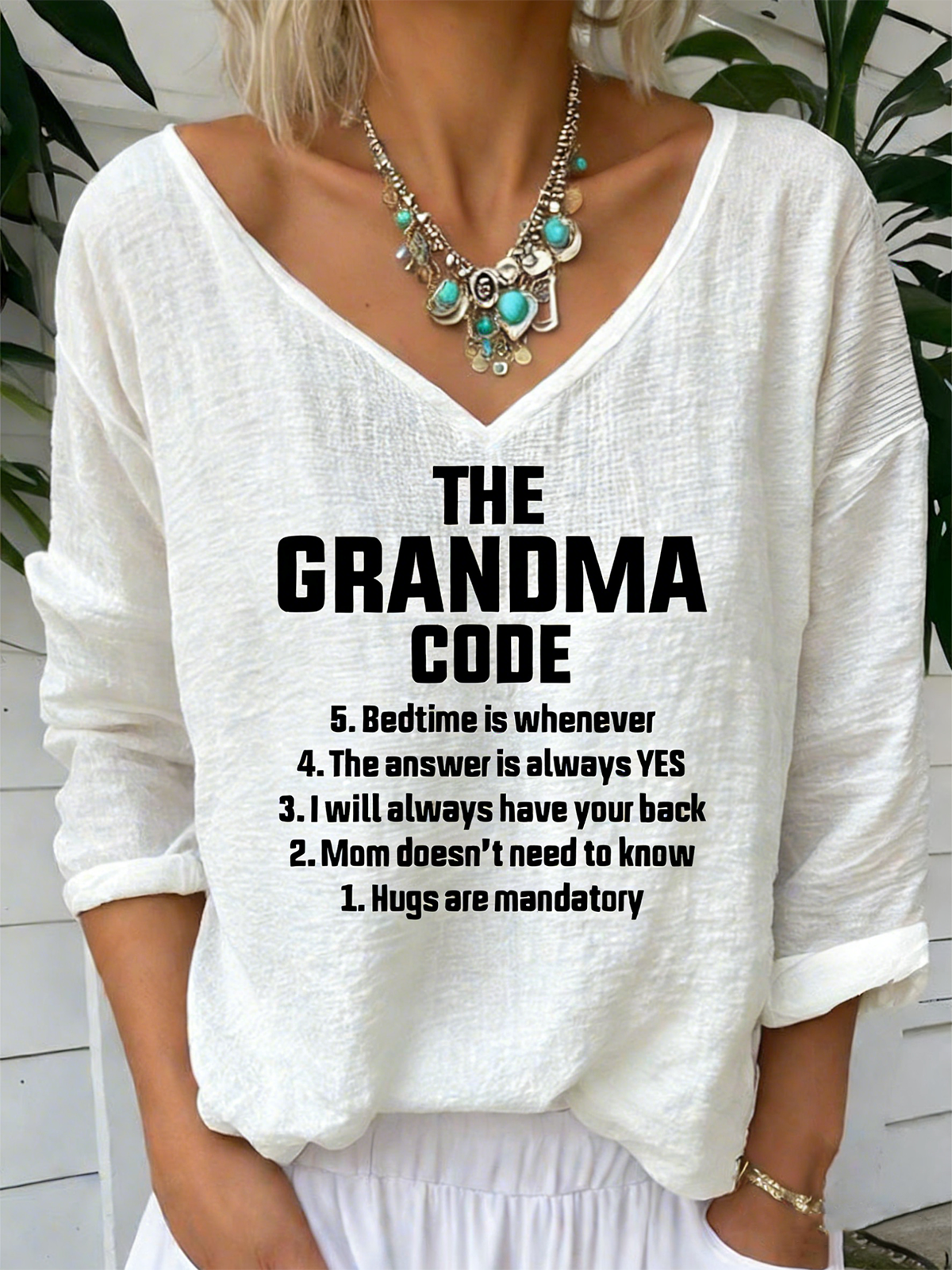 Cotton-Blend V Neck Letter Pattern Vintage T-Shirt