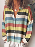 Women's Striped Colorblock Pattern Long-Sleeved Shirt Loose And Comfortable Regular Top