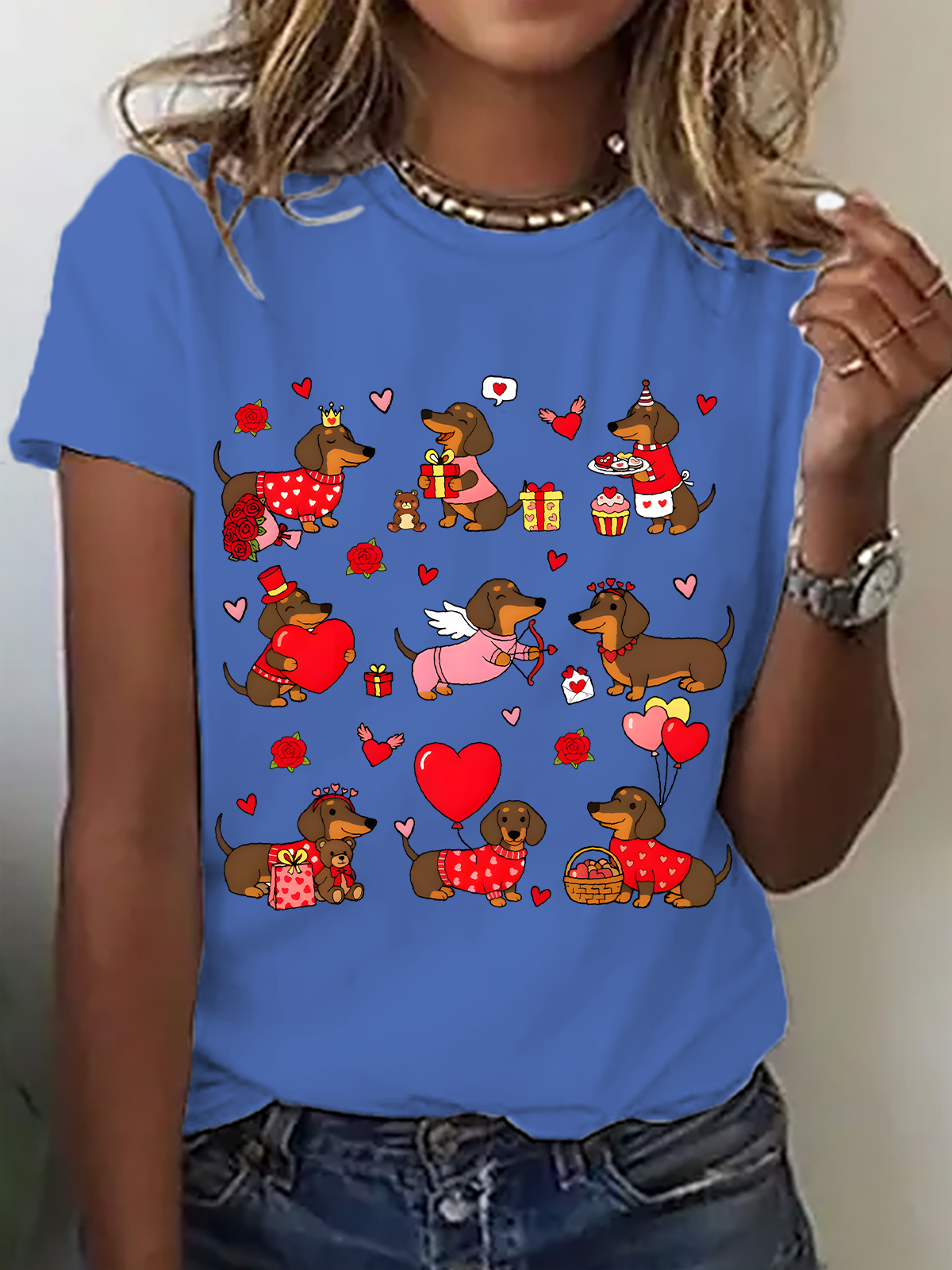 Dachshund Valentines Cotton T-Shirt