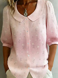 Women's Half Sleeve Shirt Summer Pink Floral Printing Shawl Collar Daily Going Out Casual Top
