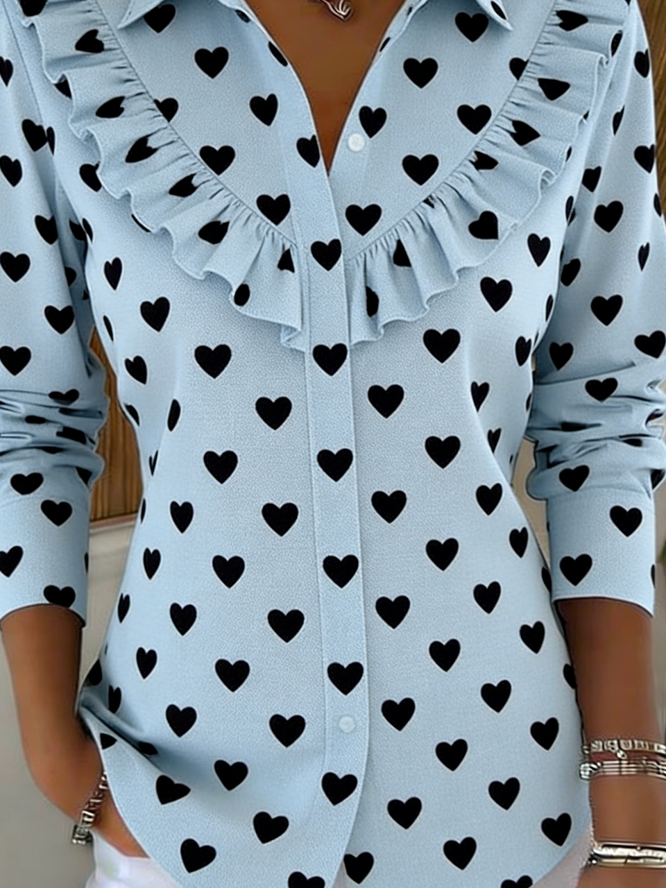 Romantic Heart/Cordate Loose Shawl Collar Shirt