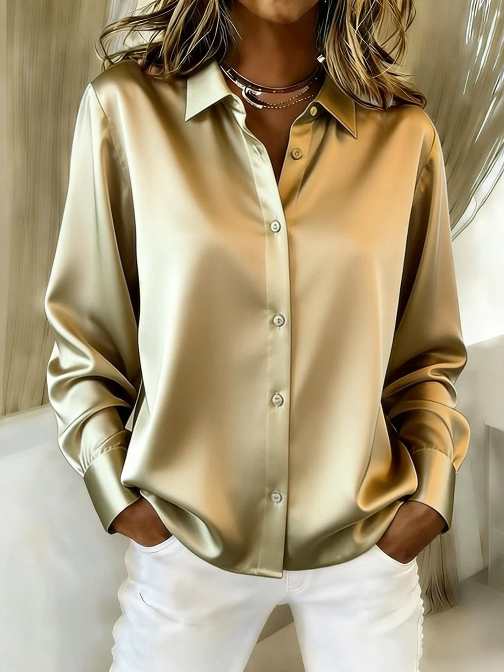 Shawl Collar Plain Loose Elegant Shirt