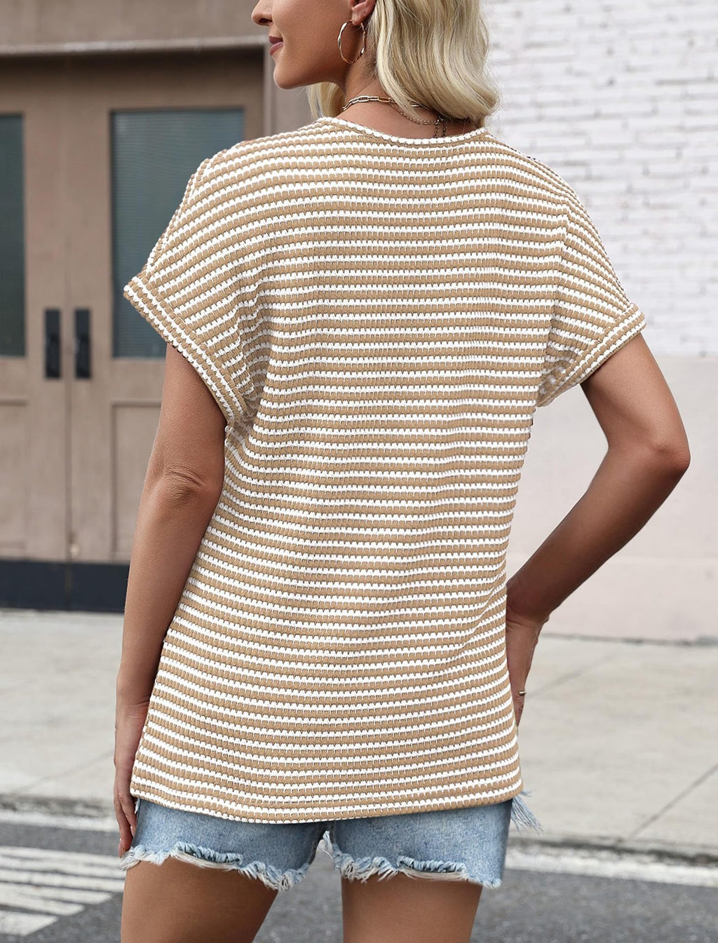 Striped V Neck Casual T-Shirt