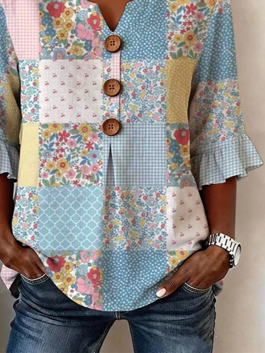 Geometric Elegant Others Cotton And Linen Shirt