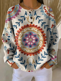 Women's Flowers Print Button-Up Casual Waffle Knit Sweatshirt
