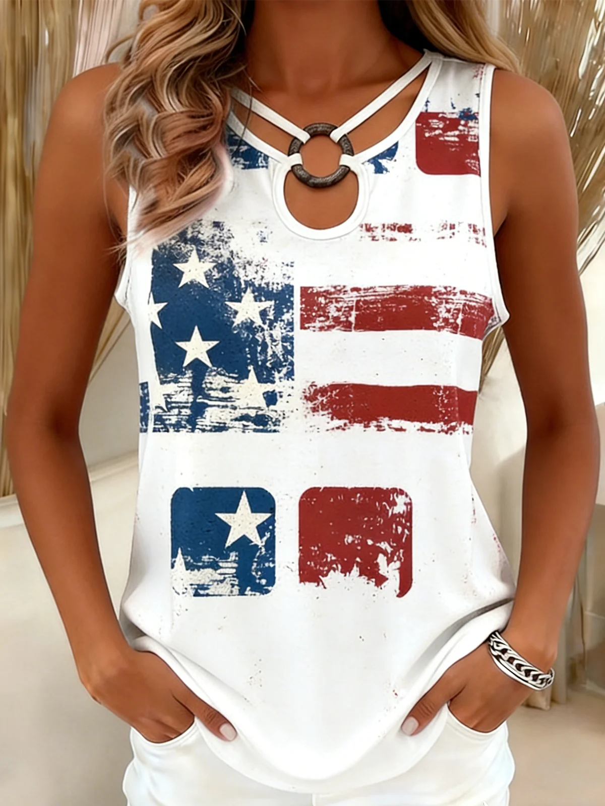 Cotton America Flag Vintage Loose Tank Top