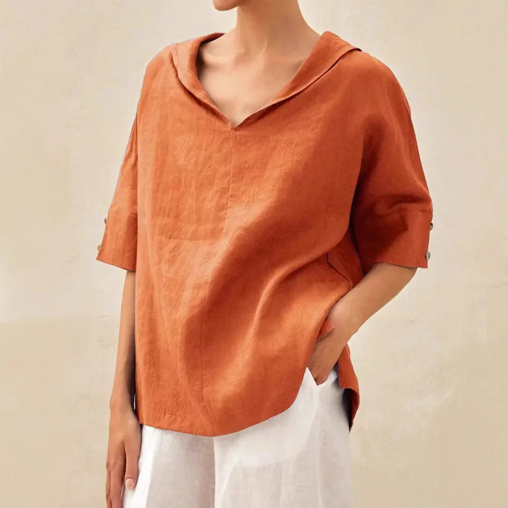 Women's Half Sleeve Blouse Summer White Plain Linen V Neck Daily Going Out Casual Top