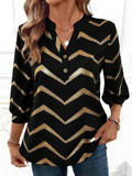 Striped Loose V Neck Elegant T-Shirt