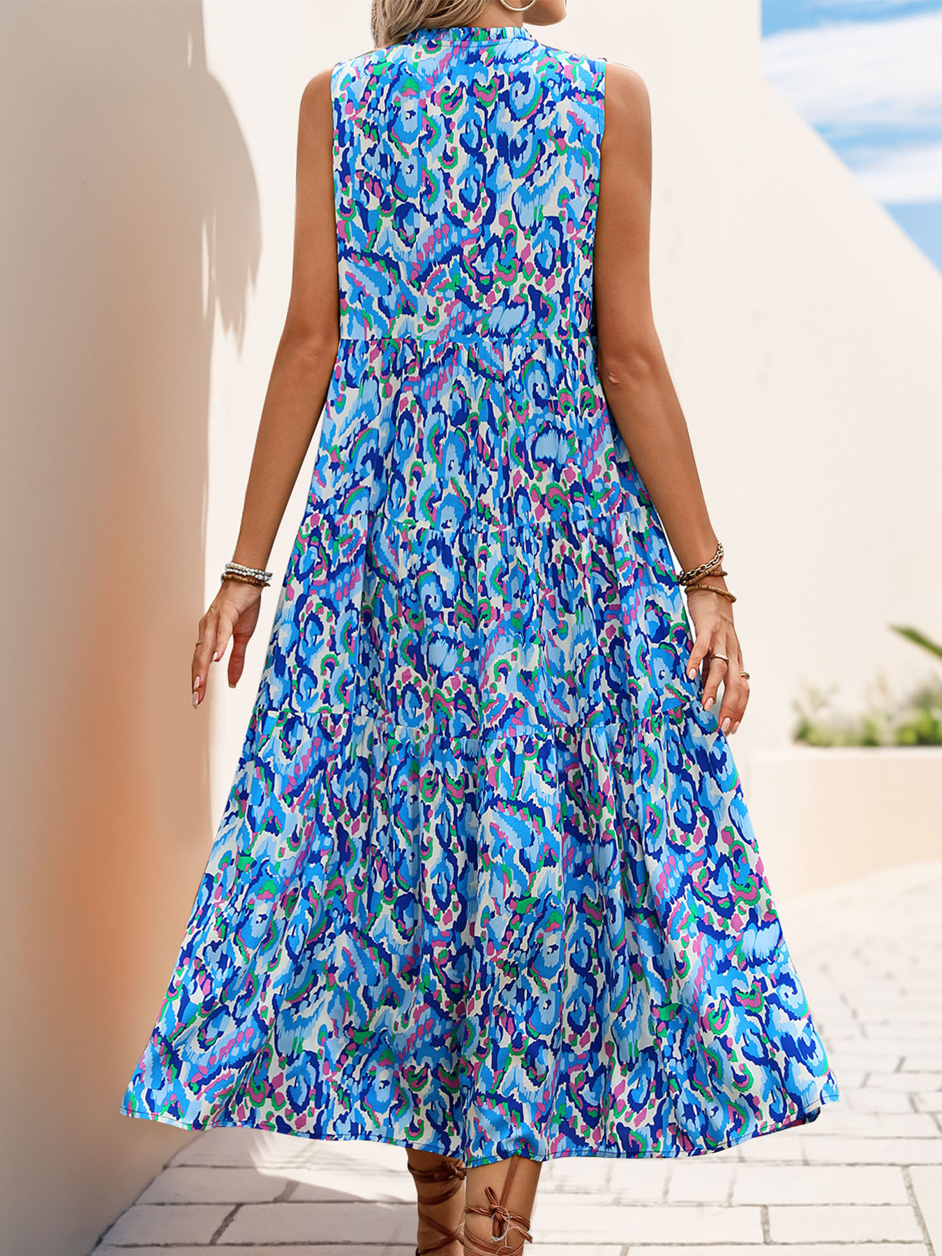 Ethnic Geometry Casual Viscose V Neck Sleeveless Vacation Summer Elegant Maxi Dress