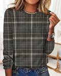 Retro plaid casual long sleeved T-shirt