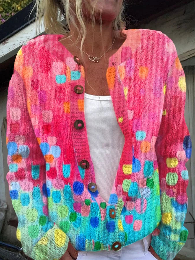 Women Casual Color Block Micro-Elasticity Daily Cardigan
