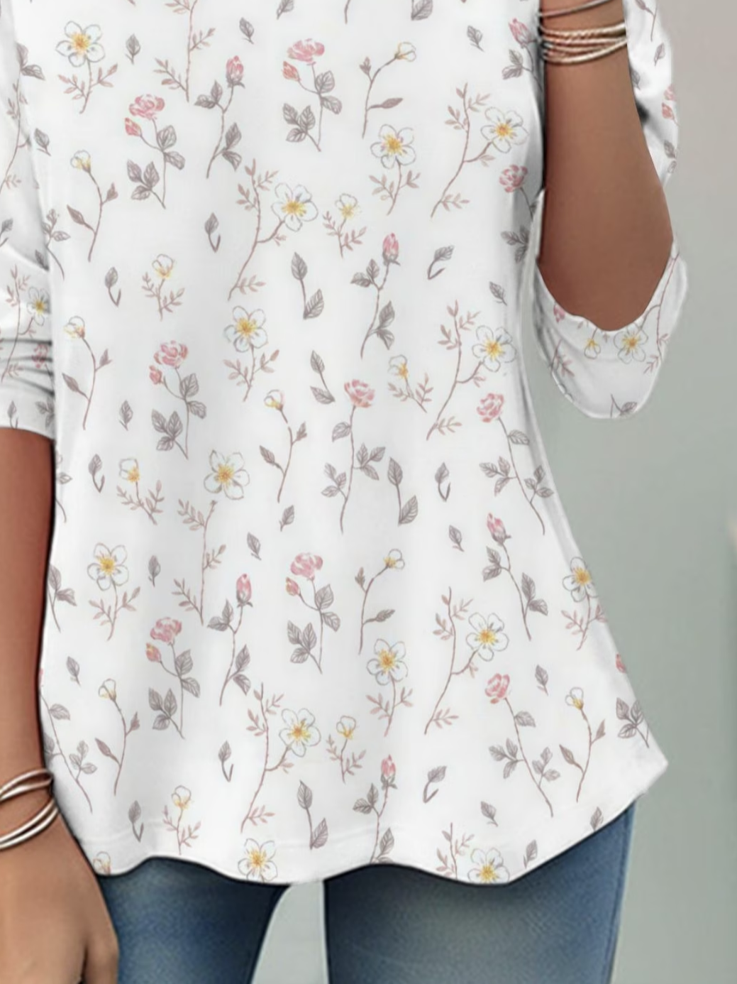 Women's Long Sleeve T-shirt Spring/Fall White Floral Jersey Crew Neck Daily Going Out Casual Top