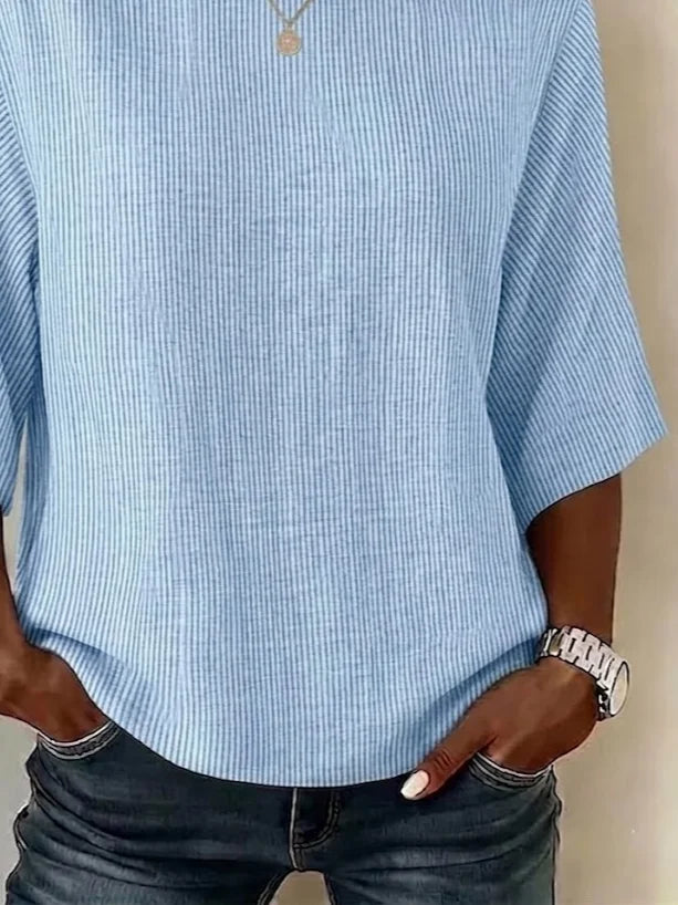 Women's Half Sleeve Blouse Summer Blue Striped Printing Crew Neck Daily Going Out Vintage Top