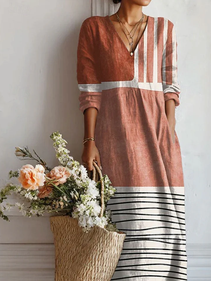 Geometric Crew Neck Casual Dress With No
