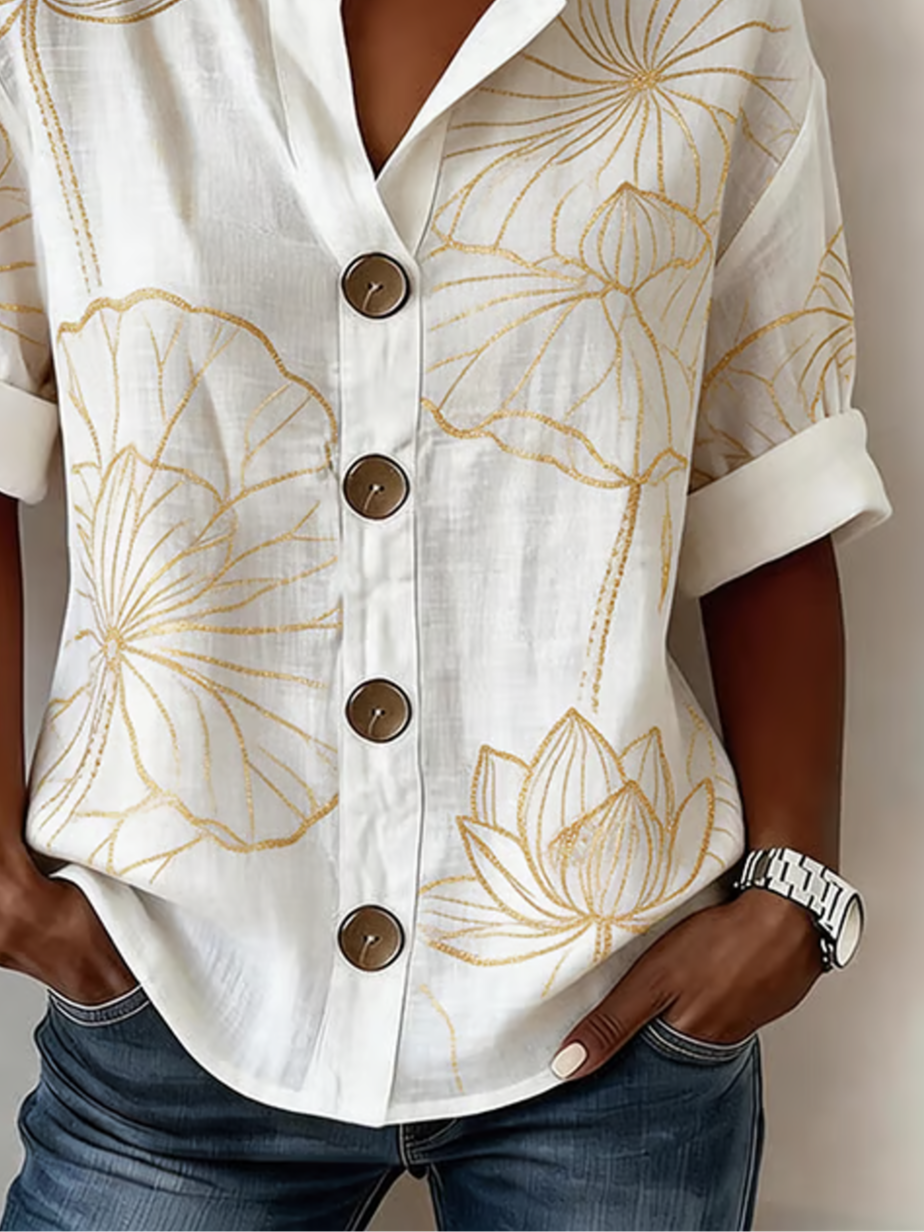 Casual Stand Collar Linen Blend Loose Shirt