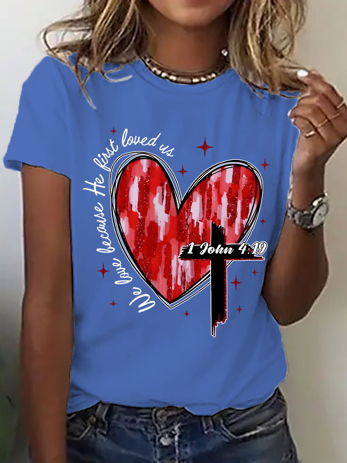Heart Cross Valentine Jesus Cotton T-Shirt