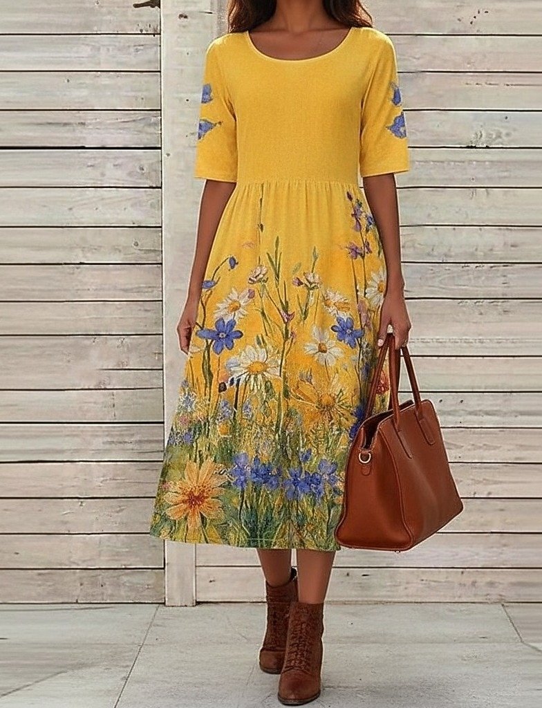 Cotton-Blend Vintage Dress With No