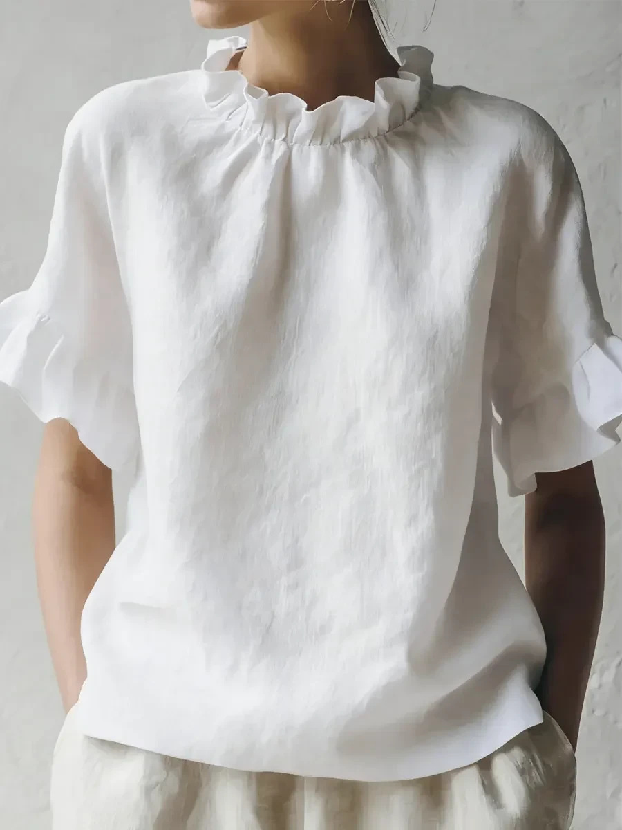 Casual Plain Lace Collar Blouse