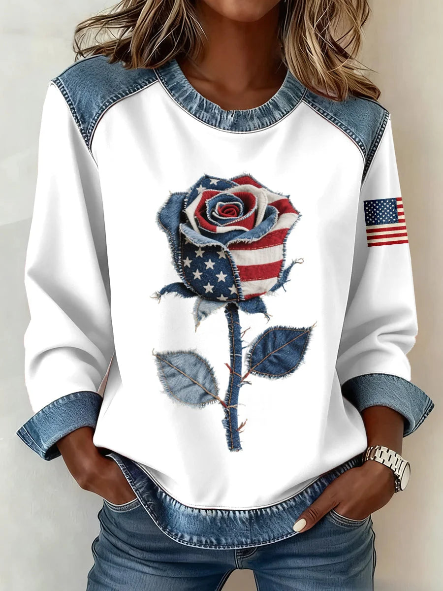 Women's American 1776-2026 Rhinestone Pattern Sweatshirt