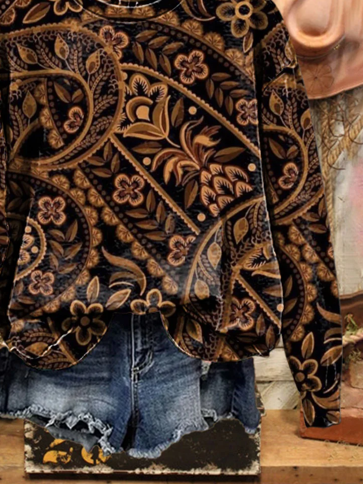 Floral Crew Neck Printing Casual Sweatshirt