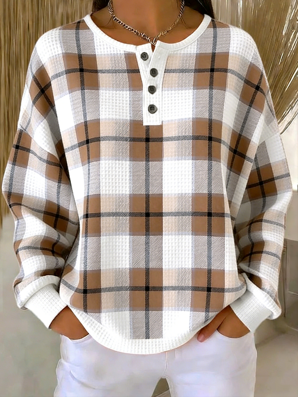 Others Casual Loose Plaid Sweatshirt