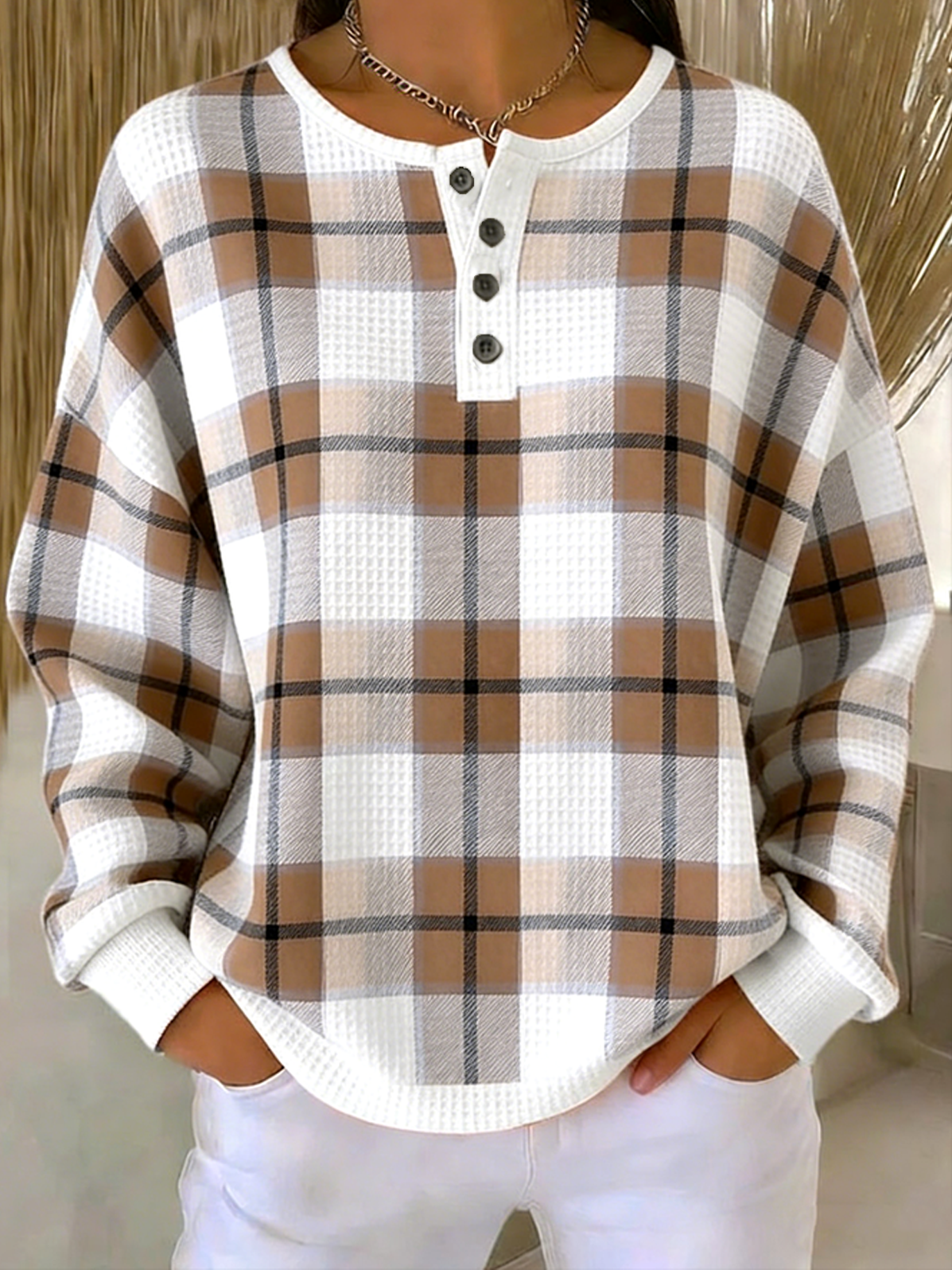 Others Casual Loose Plaid Sweatshirt