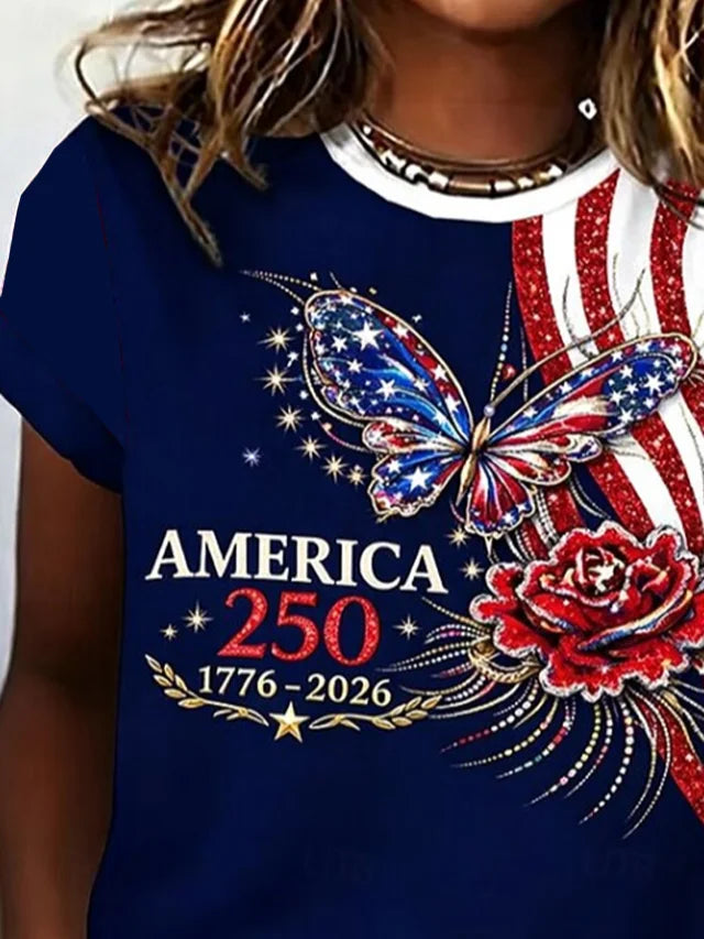 Women's Short Sleeve T-shirt Summer Purplish Blue Floral Printing Jersey Crew Neck Daily Going Out Casual Top