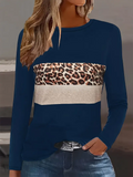 Women's Long Sleeve T-shirt Spring/Fall Purplish blue Leopard Printing Jersey Crew Neck Daily Going Out Casual Top