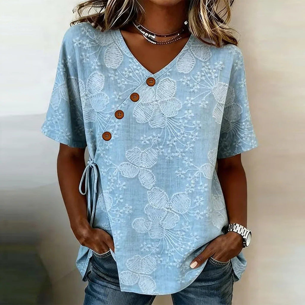 Elegant Cotton And Linen Floral Shirt