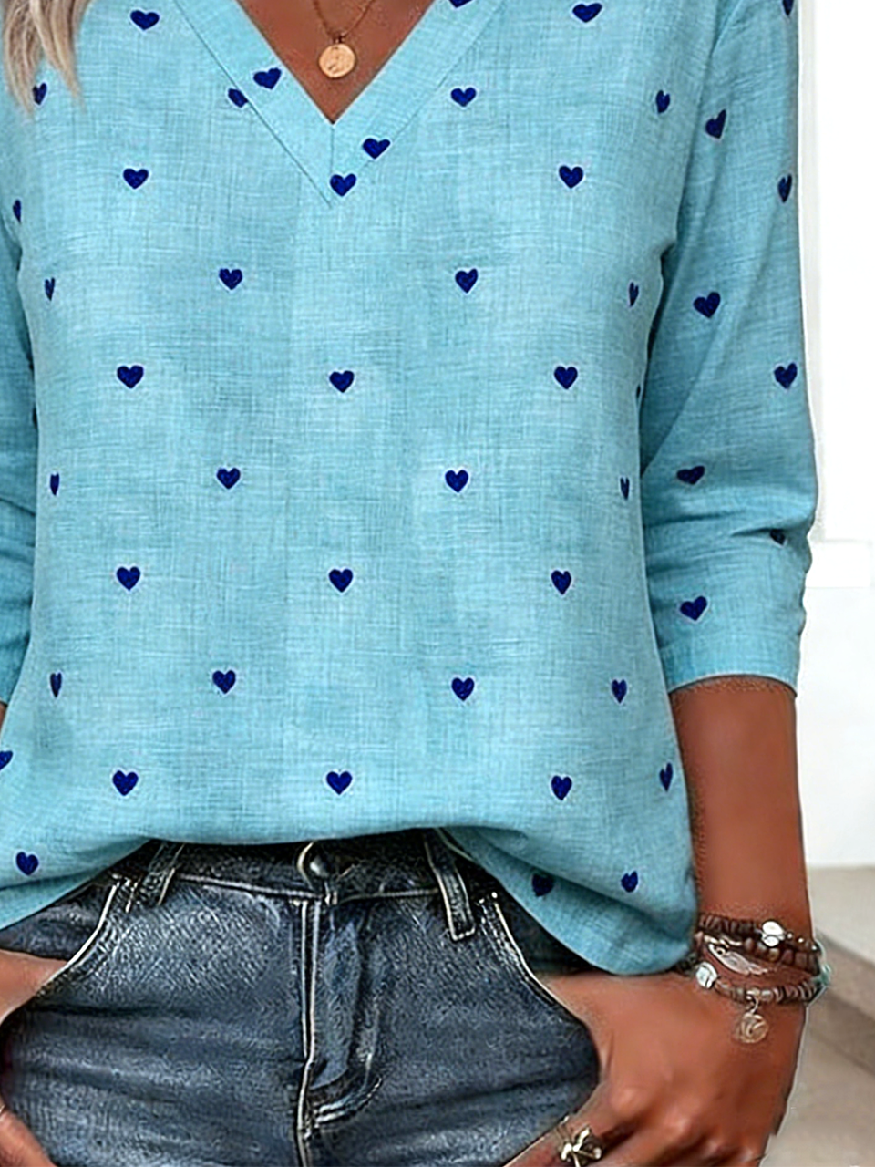 Casual Loose V Neck Cotton-Blend T-Shirt