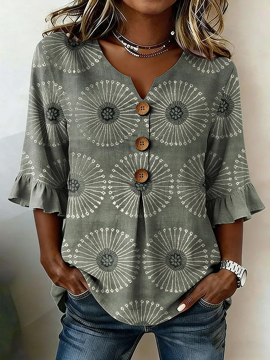 Women's Half Sleeve Blouse Summer As Picture Abstract Printing V Neck Daily Going Out Vintage Top
