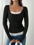 Tight Casual Cotton Square Neck T-Shirt
