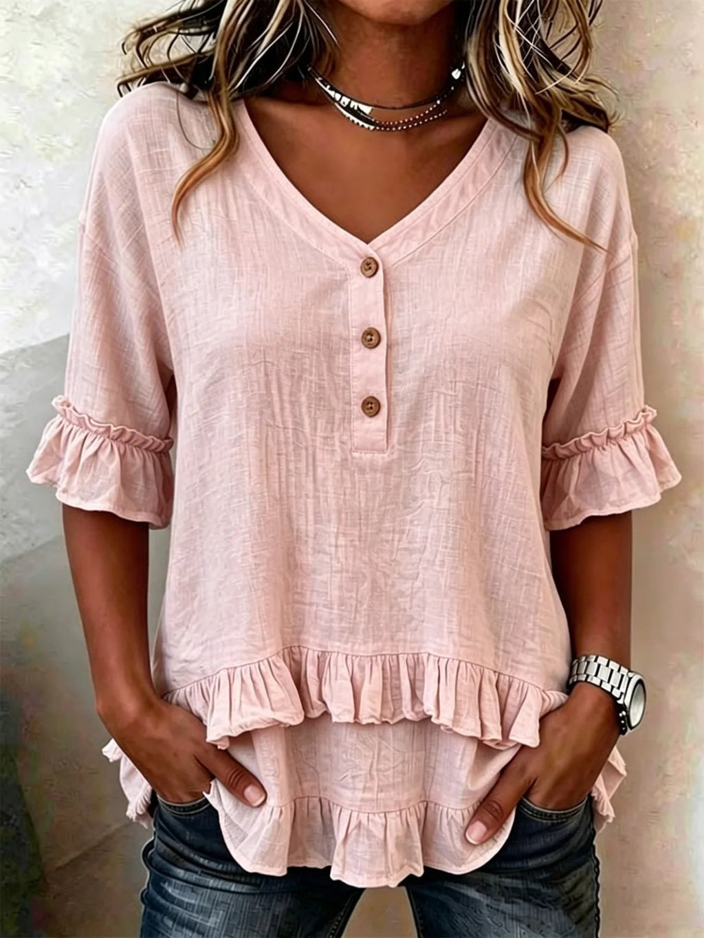 Plain Linen Blend Loose Elegant T-Shirt