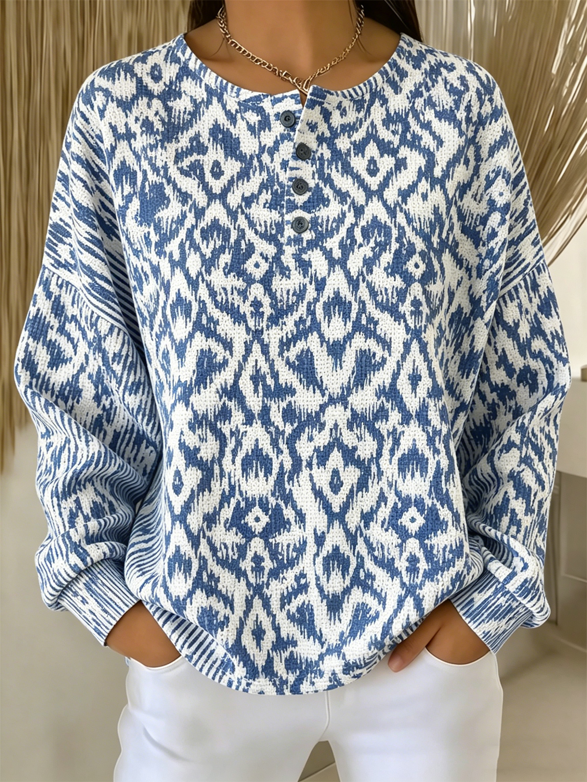 Loose Others Geometric Casual Sweatshirt