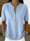 Cotton-Blend Plain Vintage Loose T-Shirt