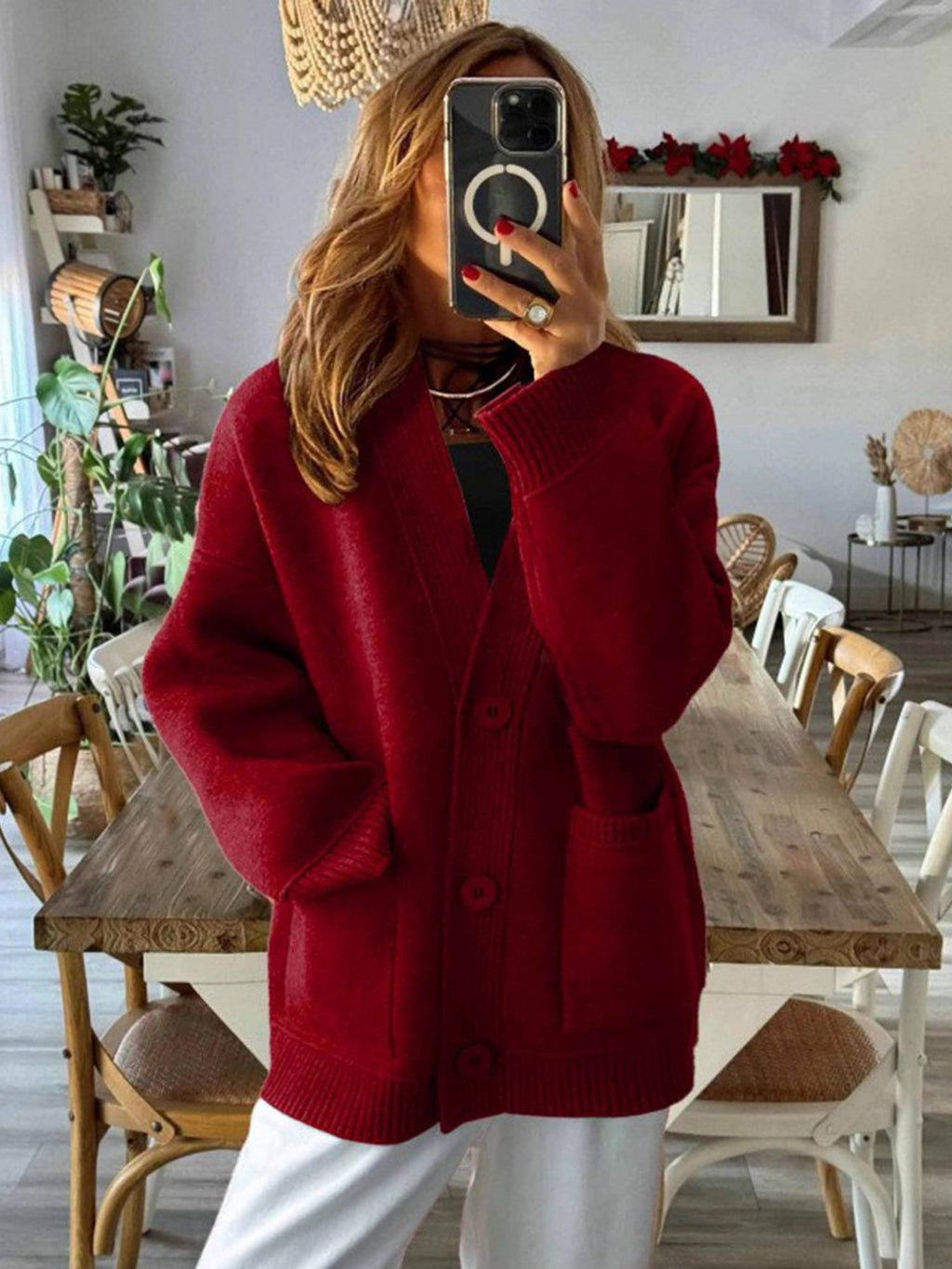 Casual Plain V Neck Cardigan