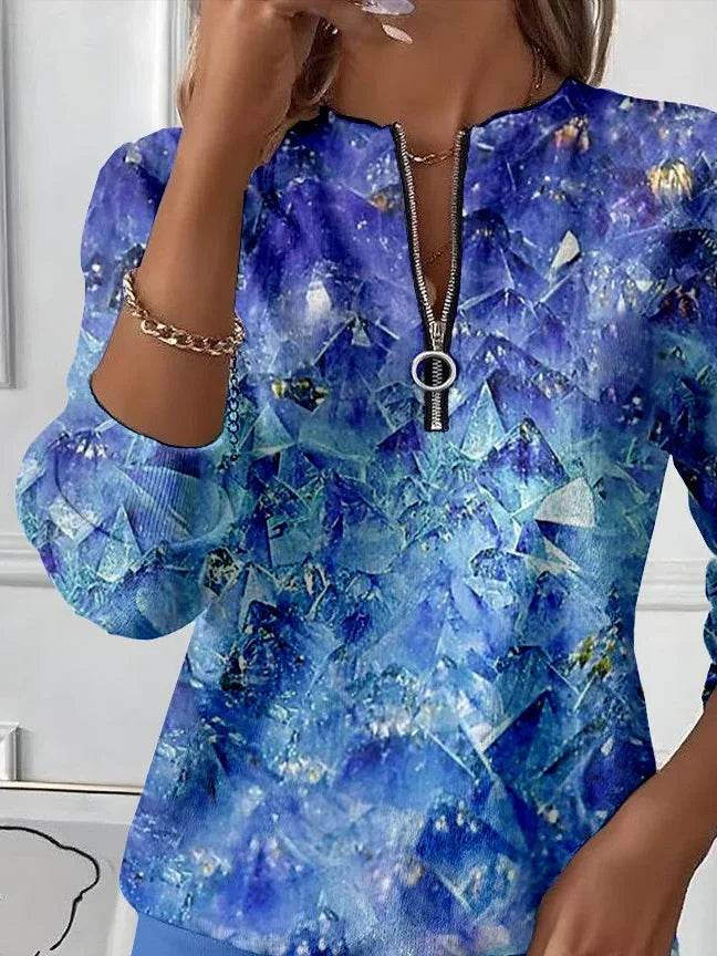Women's Abstract Print Casual Zipper Long Sleeve Sweatshirt