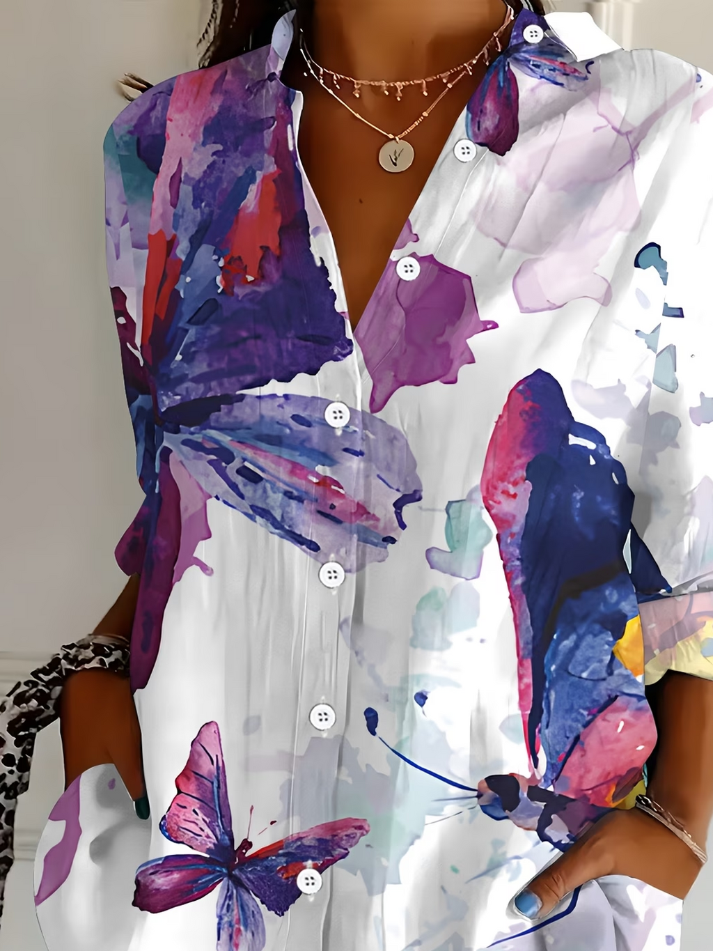 Women's Long Sleeve Shirt Spring/Fall White Butterfly Buckle Shirt Collar Regular Sleeve Daily Going Out Casual Top