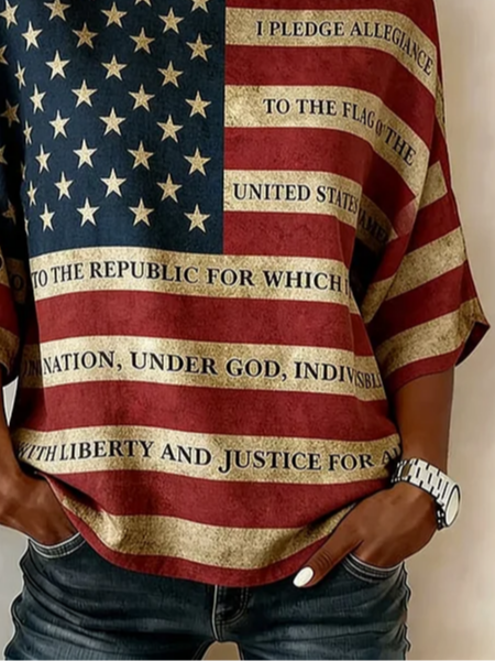 Women's Half Sleeve Blouse Summer As Picture Independence Day (Flag) Printing Crew Neck Daily Going Out Vintage Top