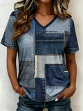 Casual Faux Denim Print Graphic Loose T-Shirt