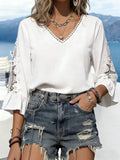 Lace Flared Sleeve V Neck Casual Top