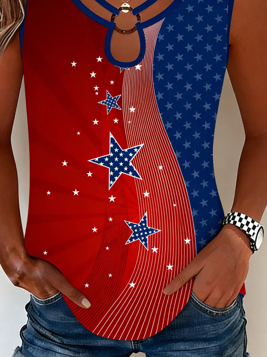 Elegant America Flag Cotton Loose Tank Top