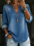 Cotton-Blend Elegant V Neck Loose T-Shirt