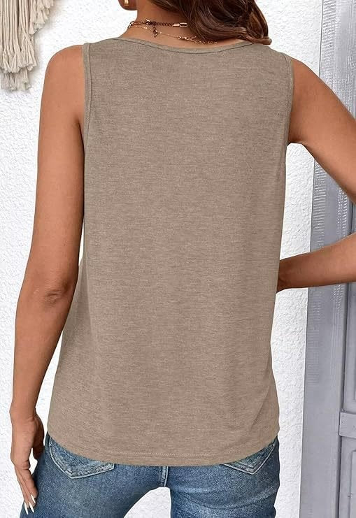 Elegant Cotton-Blend Plain Tank Top
