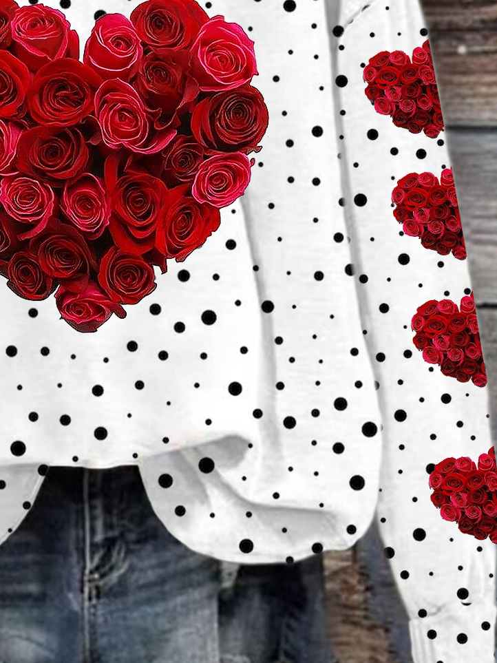 Women's Heart Floral Valentine's Day Casual Round Neck Loose Sweatshirt
